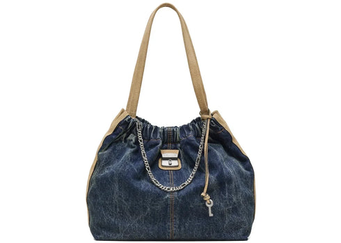 Marc Jacobs Denim Suede Cristina Tote Bag Dark Wash
