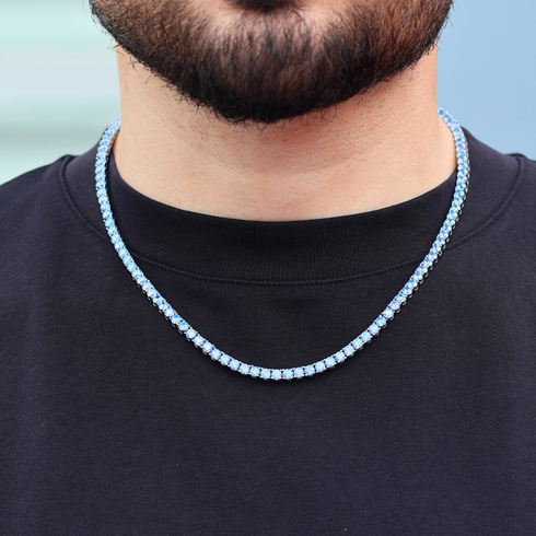 Blue Diamonds Tennis Chain (Silver) - 4mm