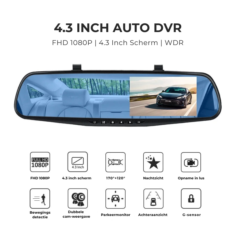 Autospiegel Dashcam - Dual Lens + Geïntegreerd scherm
