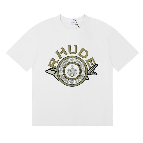 Rhude T-shirts Sturgeon Caviar Printed Cotton Short Sleeves Men and Women