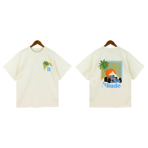 Rhude T-shirt Sunset Coconut Racing Printed Short Sleeve T-shirt