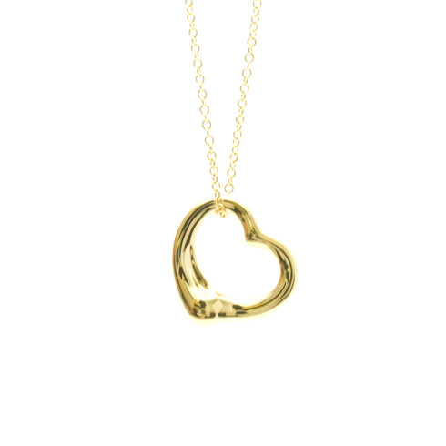 Open Heart Pendant Necklace 18K Yellow Gold 16mm