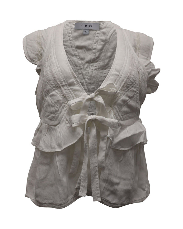 Women's Iro Ruffled Tie-Front Blouse in White Cotton
