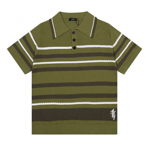 AMIRI Striped Pointelle-Knit Polo Shirt