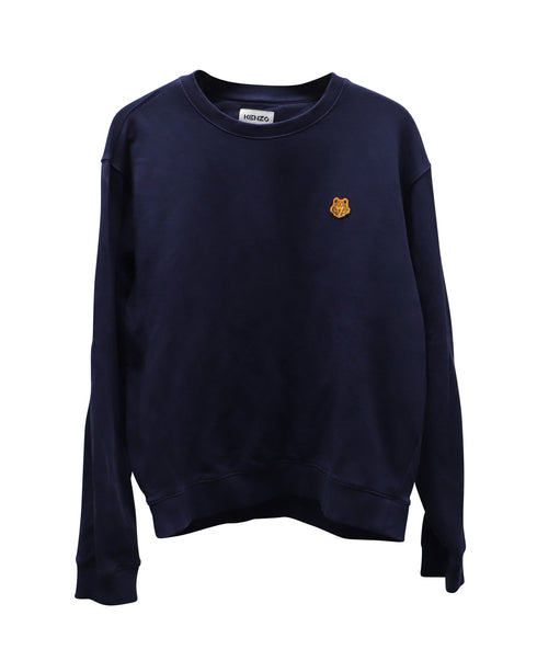 Men's Kenzo Tiger Embroidered Crewneck Sweatshirt in Navy Blue Cotton