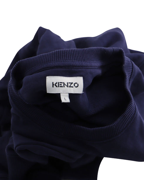 Men's Kenzo Tiger Embroidered Crewneck Sweatshirt in Navy Blue Cotton