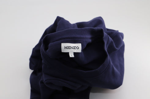 Men's Kenzo Tiger Embroidered Crewneck Sweatshirt in Navy Blue Cotton