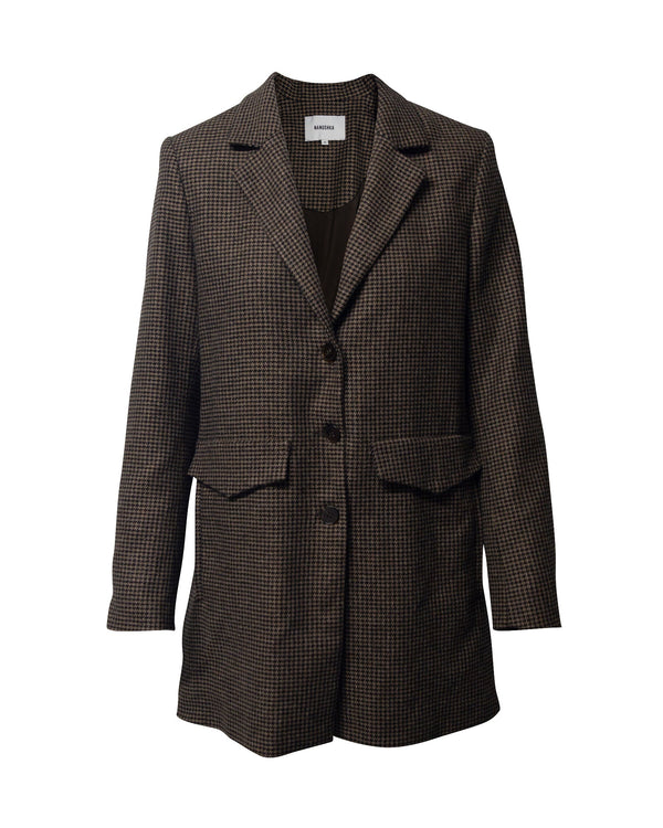 Women's Nanushka Houndstooth Print Oversized Blazer in Brown Polyester