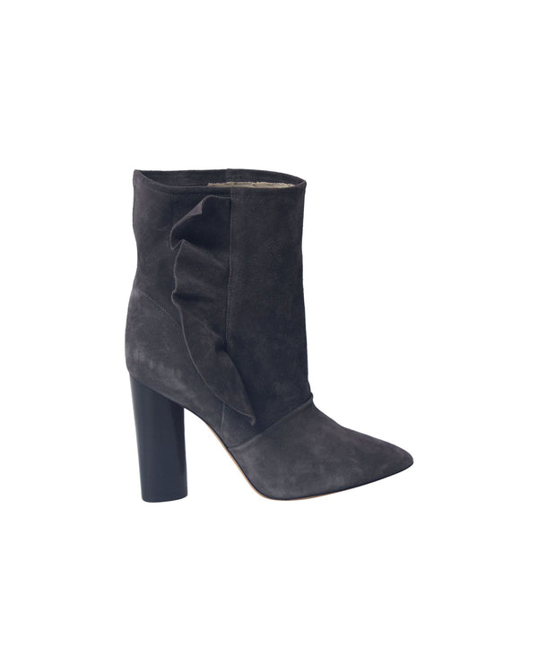 Women's Iro Ruffle Trimmed Ankle Boots in Grey Suede