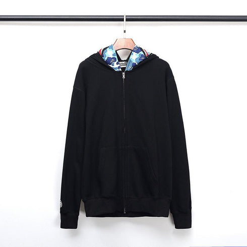 Bathing Ape Hoodie Fall/Winter Double Hood Camouflage Shark Head Zipper Fleece Padded Coat Sweatshirt
