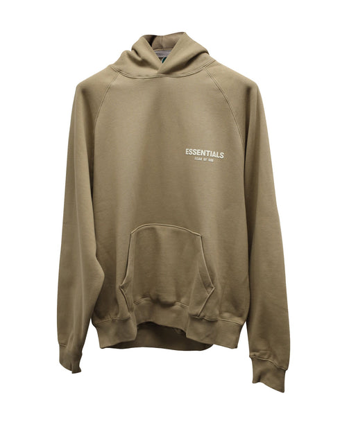 Men's Fear Of God Essentials Logo-Flocked Hoodie in Tan Cotton-Blend Jersey