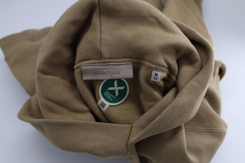 Men's Fear Of God Essentials Logo-Flocked Hoodie in Tan Cotton-Blend Jersey