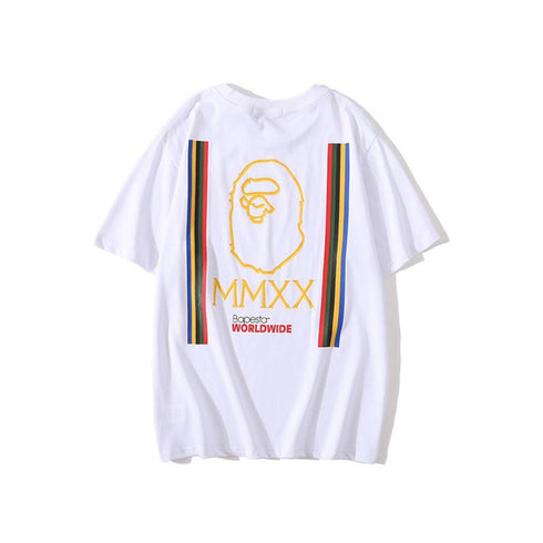 Bathing Ape T-Shirt Summer Pure Cotton Color-Striped Printing T-shirt Short Sleeve