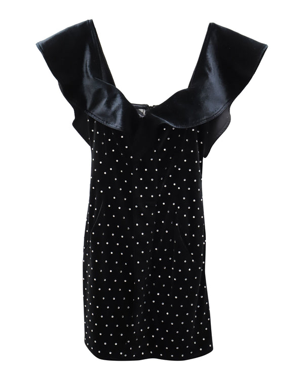 Women's Self-Portrait Crystal Embellished Mini Dress in Black Velvet