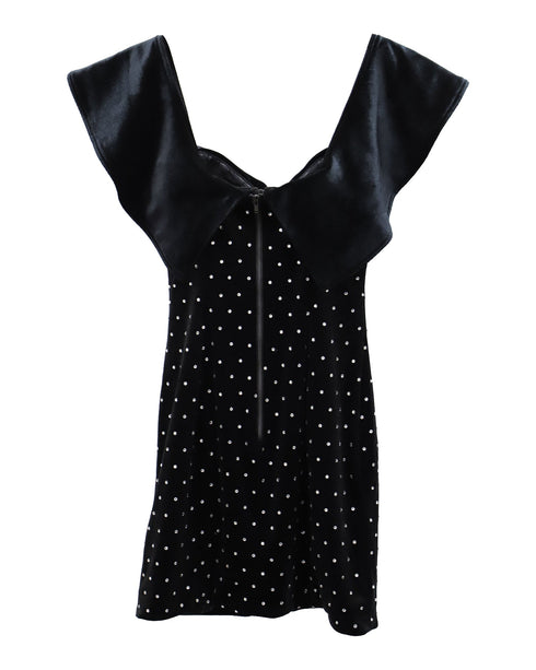Women's Self-Portrait Crystal Embellished Mini Dress in Black Velvet