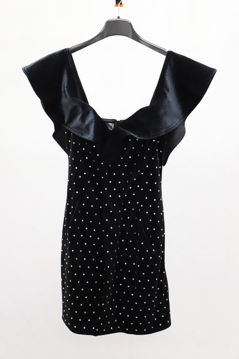 Women's Self-Portrait Crystal Embellished Mini Dress in Black Velvet