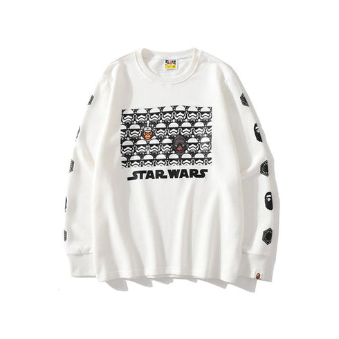Bathing Ape Sweatshirts Ape Head and Star Wars White Warrior Loose Casual Couple Pullover Sweatshirt