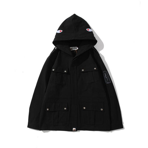 Bathing Ape Hoodie Spring Autumn Men's Solid Color Shark Head Coat Jacket