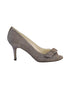 Women's Stuart Weitzman Peep Toe Bow Detail Heels in Silver Polyester