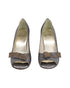 Women's Stuart Weitzman Peep Toe Bow Detail Heels in Silver Polyester