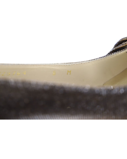Women's Stuart Weitzman Peep Toe Bow Detail Heels in Silver Polyester