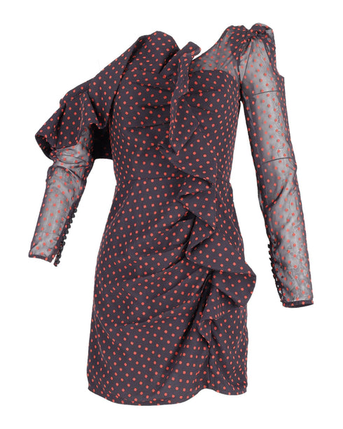 Women's Self-Portrait Plumetis Mini Dress in Red Print Polyester