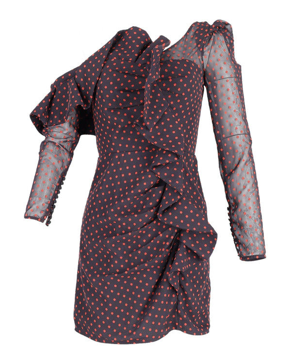 Women's Self-Portrait Plumetis Mini Dress in Red Print Polyester