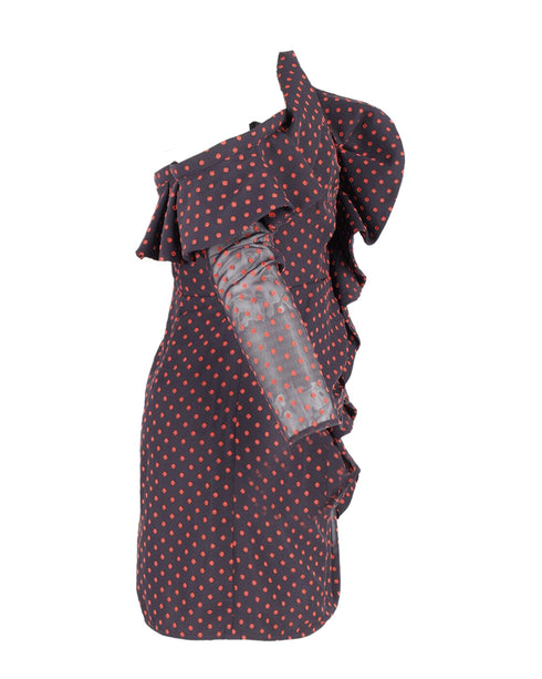 Women's Self-Portrait Plumetis Mini Dress in Red Print Polyester