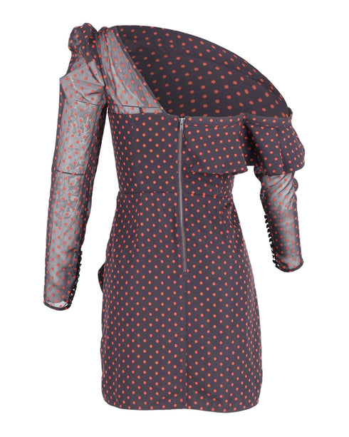 Women's Self-Portrait Plumetis Mini Dress in Red Print Polyester