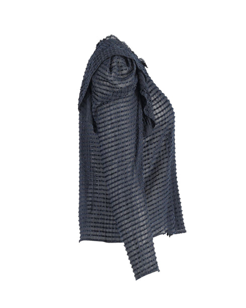 Women's Ulla Johnson Fiona See-Through Blouse in Navy Blue Silk