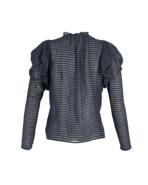Women's Ulla Johnson Fiona See-Through Blouse in Navy Blue Silk