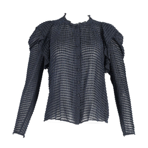 Women's Ulla Johnson Fiona See-Through Blouse in Navy Blue Silk