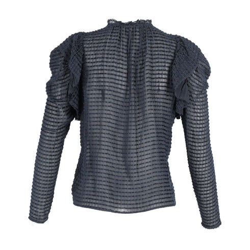 Women's Ulla Johnson Fiona See-Through Blouse in Navy Blue Silk