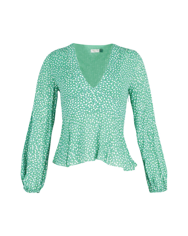 Women's Rixo Bishop Sleeve Floral Print Top in Green Viscose