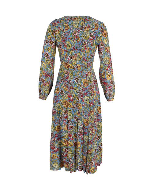 Women's Rixo V-Neck Long Sleeve Midi Dress in Floral Print Silk
