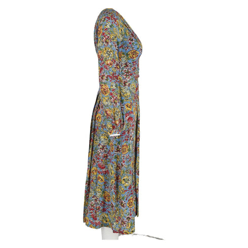 Women's Rixo V-Neck Long Sleeve Midi Dress in Floral Print Silk