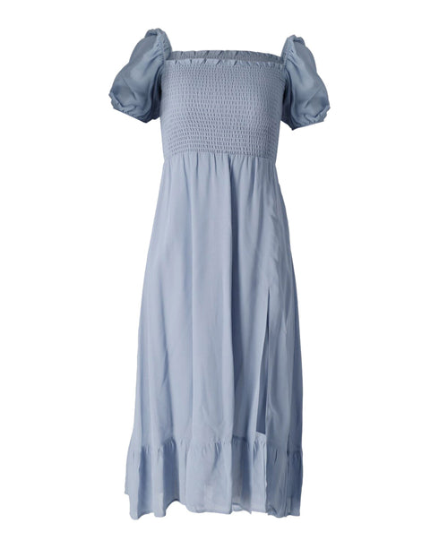 Women's Reformation Smocked Puff Sleeve Dress in Light Blue Viscose