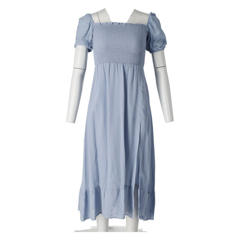 Women's Reformation Smocked Puff Sleeve Dress in Light Blue Viscose