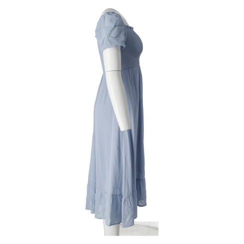 Women's Reformation Smocked Puff Sleeve Dress in Light Blue Viscose