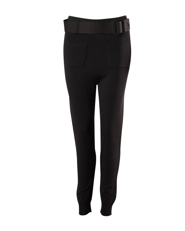 Women's Self Portrait Knitted Jogger with Large Belt in Black Viscose