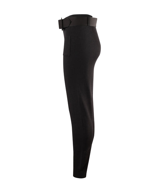 Women's Self Portrait Knitted Jogger with Large Belt in Black Viscose