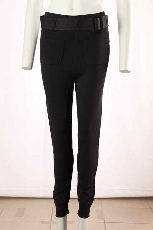 Women's Self Portrait Knitted Jogger with Large Belt in Black Viscose