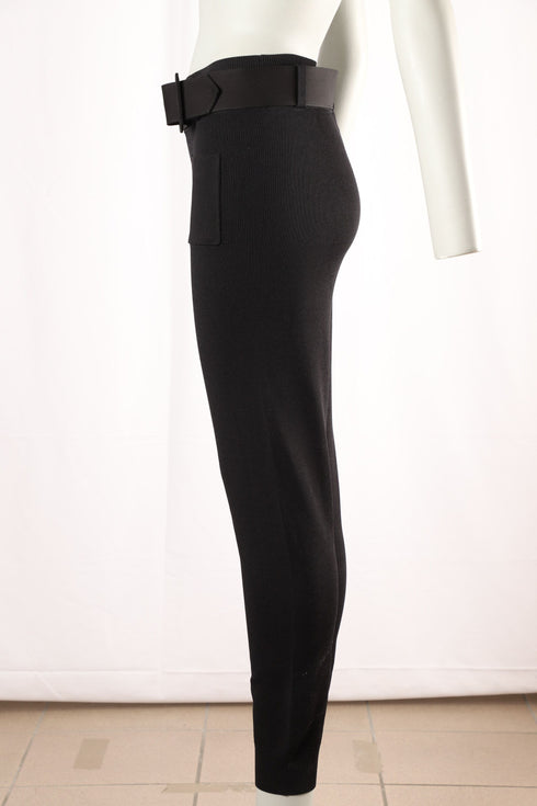 Women's Self Portrait Knitted Jogger with Large Belt in Black Viscose