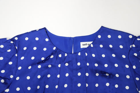 Women's Self Portrait Polka-Dot Blue Midi Dress in Blue Viscose