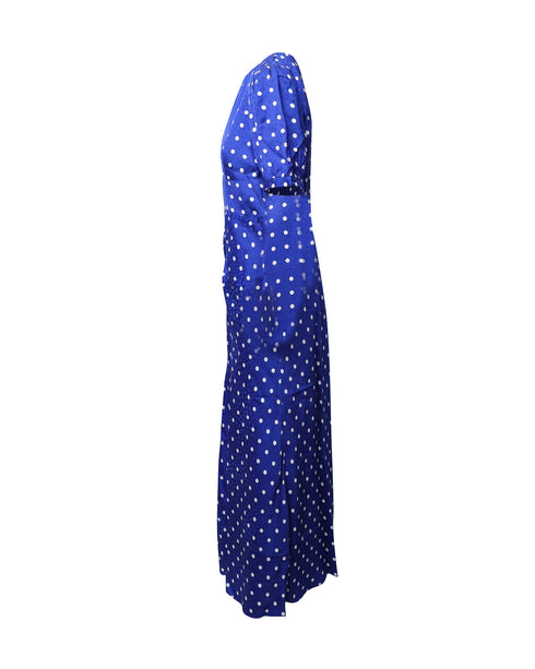 Women's Self Portrait Polka-Dot Blue Midi Dress in Blue Viscose