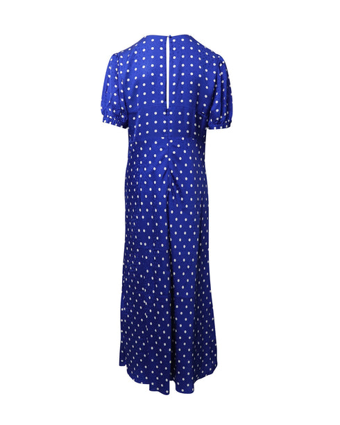 Women's Self Portrait Polka-Dot Blue Midi Dress in Blue Viscose