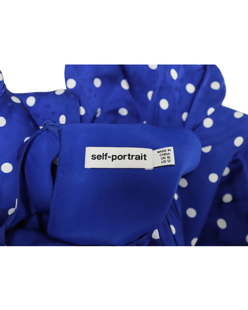 Women's Self Portrait Polka-Dot Blue Midi Dress in Blue Viscose