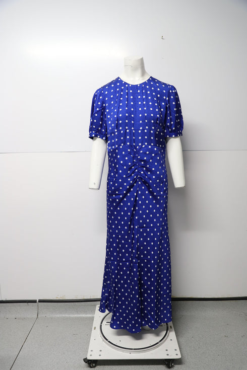 Women's Self Portrait Polka-Dot Blue Midi Dress in Blue Viscose