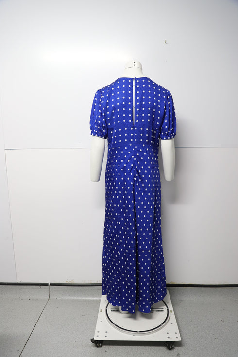 Women's Self Portrait Polka-Dot Blue Midi Dress in Blue Viscose