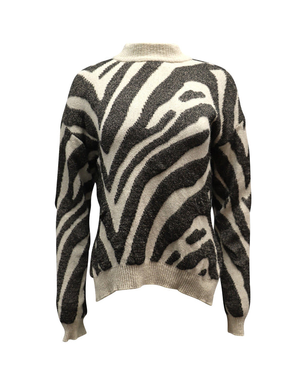 Women's Nanushka Sosa Zebra Intarsia Sweater in Beige Cotton